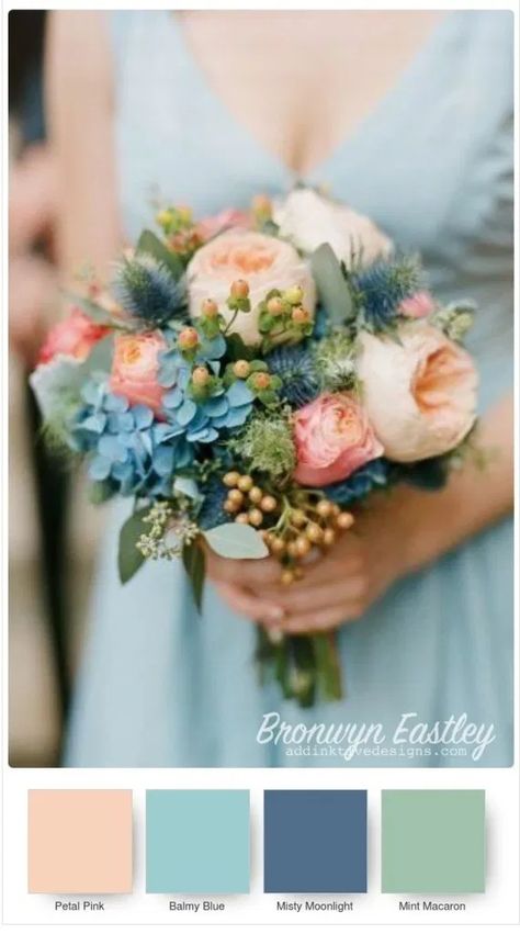 Stampin’ Up! ® Colour Combinations for the Prized Peony Bundle May Wedding Colors Colour Palettes, Addinktive Designs, Small Bridal Bouquets, Hydrangea Bouquet Wedding, Spring Wedding Bouquets, Peach Peonies, Blue Wedding Bouquet, Flowers And Greenery, Hydrangeas Wedding