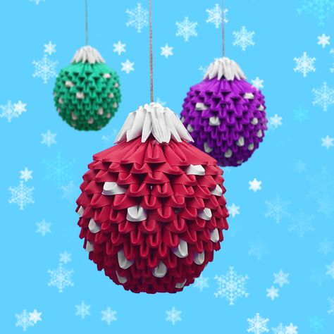 3d Origami Christmas Ornaments, Homemade Christmas Tree Decorations, 3d Origami Tutorial, Origami Christmas Ornament, Origami Christmas Tree, Homemade Christmas Tree, Origami 3d, Christmas Origami, 3d Origami