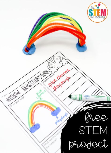 This simple STEM challenge will be perfect for Pre-K, kindergarten or first grade. My kids love STEM activities!  #stemforkids #stemlearning #steamkids #kidsstem #stem #kidssteam Rainbow Stem, Simple Stem Challenges, Spring Stem Activities, Stem Bins, Stem Boxes, Stem Activities Preschool, Kindergarten Stem, Elementary Stem Activities, Steam Ideas