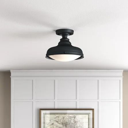 Three Posts™ Darell 1 - Light 12.25" Simple Dome Semi Flush Mount | Wayfair Rustic Farmhouse Ceiling Lights, Flush Mount Schoolhouse Light, Small Bathroom Flush Mount Lighting, Breakfast Nook Lights, Black Light Fixtures Bedroom, Black Semi Flush Mount Light, Boys Room Light Fixture, Mud Room Lighting, Farmhouse Laundry Room Lighting