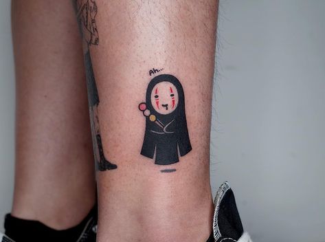 Studio Ghibli Wrist Tattoo, No Face Tattoo, Ghibli Tattoos, Studio Ghibli Tattoo, Ghibli Tattoo, Rune Tattoo, Nyc Street, Body Is A Temple, Face Tattoo