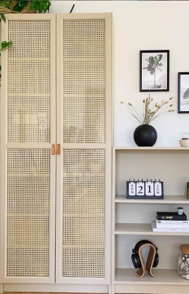 20 Rattan Ikea Hacks - 20 Ikea Cane Hacks - Easy DIY Ikea Pax Rattan, Ikea Rattan Doors, Diy Rattan Bookshelf, Tall Rattan Cabinet, Diy Rattan Door, Rattan Doors Diy, Ikea Rattan Hack, Ikea Ivar Ideas, Storage Cabinet Hack