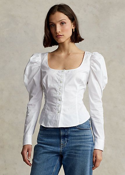 Deconstructed Corset, Mutton Sleeve, White Corset Top, White Blouses, White Shirt Blouse, White Corset, Polo Ralph Lauren Women, Corset Bodice, Ralph Lauren Women