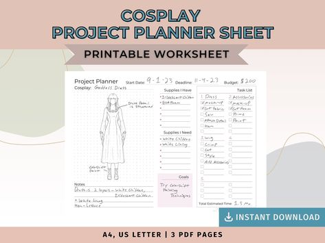 Organize your thoughts and strategically plan your next cosplay with this Cosplay Project Planner Sheet. Cosplay Planner, Organize Your Thoughts, Planner Sheets, Task List, Project Planner, Printed Pages, Planner Ideas, Letter I, Printer Paper