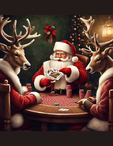 Funny poker scene with Santa and reindeer merry Christmas Pool Table Photoshoot, Table Photoshoot, Reindeer Games, Santa And His Reindeer, Christmas Tee Shirts, Pool Table, Christmas Designs, Christmas Tees, Barack Obama