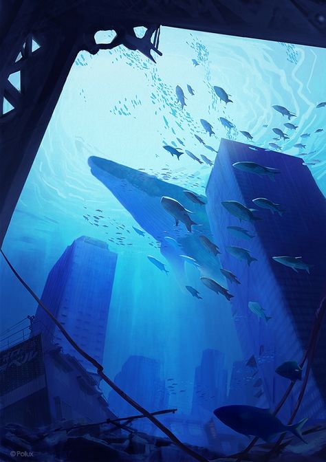 Underwater Concept Art, Whale Anime, Underwater Environment, Underwater Scene, Pilot Episode, Japon Illustration, The Pilot, Fantasy Art Landscapes, Fantasy Concept Art