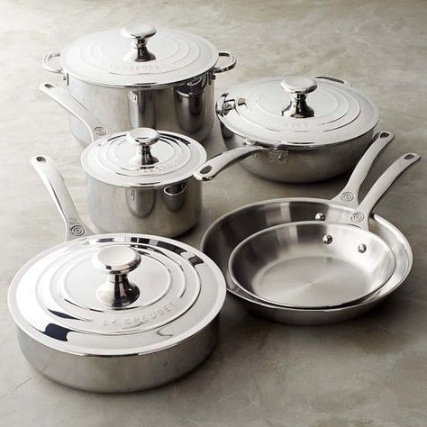 Le Creuset Stainless-Steel 10-Piece Set Kitchen Ikea, Le Creuset Cookware, Outdoor Kitchen Appliances, Induction Cookware, Basic Kitchen, Pots And Pans Sets, Cast Iron Cookware, Cookware Sets, Kitchen Area