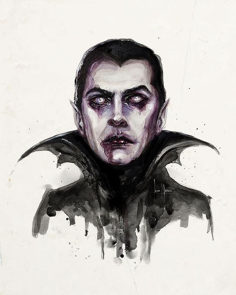 Leon Mateus | Horror Art | VAMPIRE: Drácula (1931) ⚰️ Watercolor portrait of the handsome Béla Lugosi as the eternal Count Dracula from the Universal Classic… | Instagram Dracula 1931, Dracula Art, Art Vampire, Bela Lugosi, Count Dracula, Watercolor Portrait, Watercolor Portraits, Horror Art, Dracula