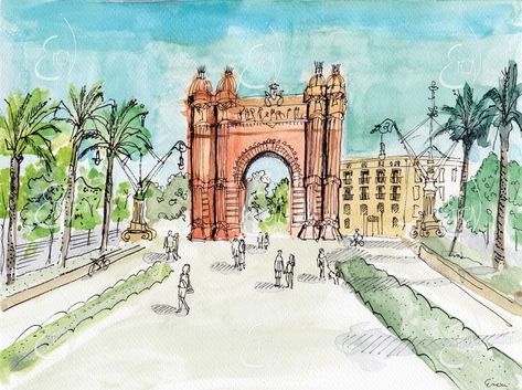 Arc de Triomf Barcelona Watercolor Painting, Drawing Art, Cityscape Spain, Wall Art, Digital Print, Digital Download | Etsy https://etsy.me/3fO0rux #horizontal #digitaldownload #painting #barcelona #cityscape #travel #homedecor #wallart Barcelona Watercolor, Barcelona Drawing, Relaxing Pictures, Barcelona Print, Painting Home, Pen And Watercolor, Painting Drawing, Wall Art Wall, Art Wall Decor