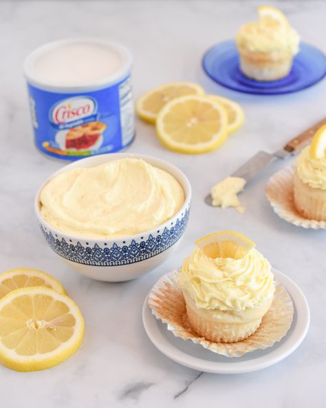 Lemon Frosting Lemon Crisco Frosting, Icing With Crisco, Crisco Frosting, Lemon Frosting, Lemon Icing, White Frosting, Yellow Foods, Cupcake Frosting, All Vegetables