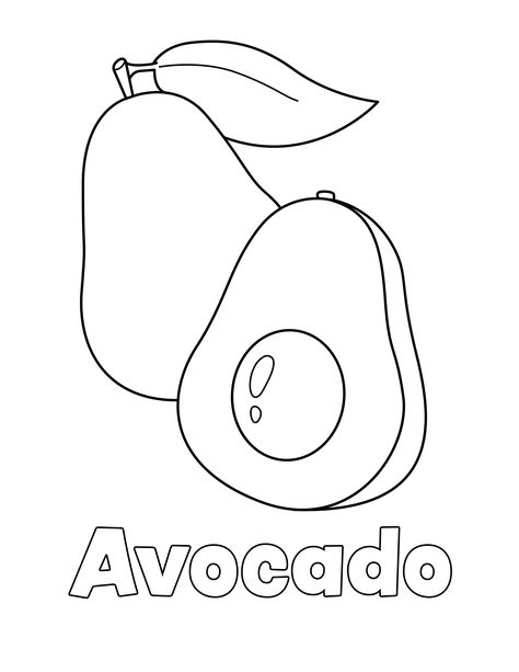 Avocado Coloring Page from LittleBeeFamily.com Cute Fruit Coloring Pages, Vegetable Coloring Pages Free Printable, Fruit Coloring Pages Free Printable, Fruit Stencils, Kid Colouring, Coloring Sketches, Vegetables Coloring Pages, Avocado Drawing, Avocado Picture