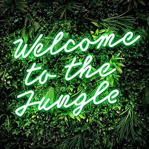 Welcome To The Jungle Sign, Jungle Sign, Sign For Bedroom, Neon Jungle, Jungle Decor, Bar Man Cave, Party Bar, Green Neon, Novelty Lighting