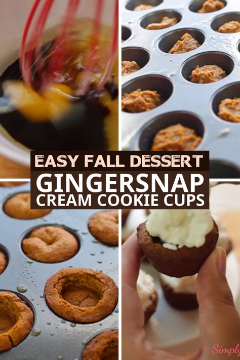 Mini Cupcake Pan, Cookie Cups Recipe, Cheesecake Cups, Fall Desserts Easy, Cheesecake Cookies, Mini Muffin Pan, Ginger Snap Cookies, Cookie Cups, Mini Cookies