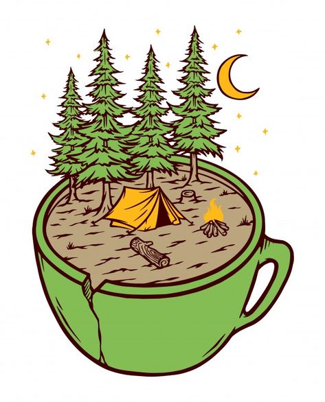 Camping Design Ideas, Camp Design Ideas, Camping Drawings, Camping Sketch, Camp Drawing, Camping Vector, Camping Cartoon, Camping Illustration, Camping Drawing