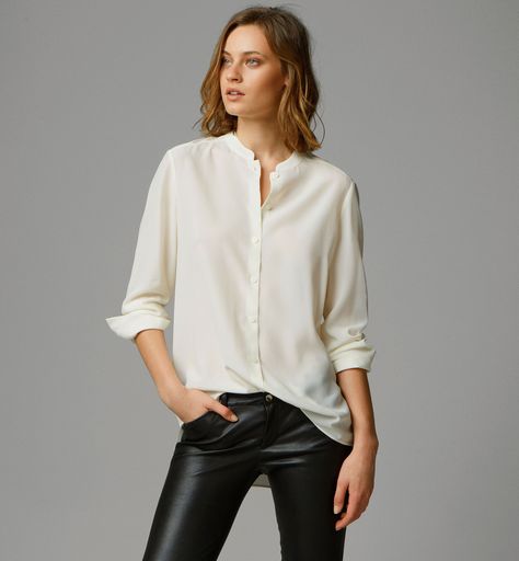 Mandarin Mandarin Collar Shirt Women, Chinese Collar Shirt, Collar Shirts Women, Mandarin Collar Shirt, Shirt Collar Styles, Women Chiffon Blouse, Shirt Blouses Women's, Chinese Collar, Women White Blouse