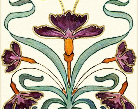 Connie's Custom Creations by CCCnet on Etsy Fiori Art Deco, Fleurs Art Nouveau, Appliqué Flowers, Motifs Art Nouveau, Custom Backsplash, Design Art Nouveau, Decorative Wall Tiles, Art Nouveau Pattern, Art Nouveau Flowers