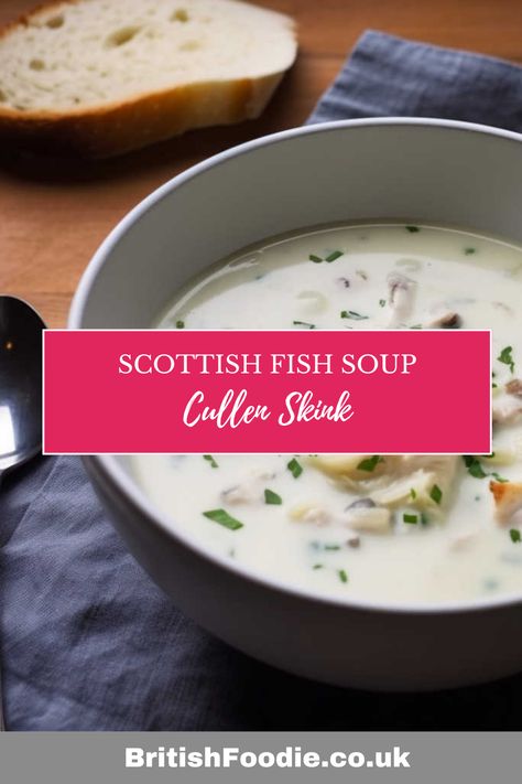 This hearty soup is traditionally crafted with smoked Finnan haddock sourced from the Moray Firth, complemented by tender onions and creamy potatoes. The dish’s origins trace back to humble fishing communities, where resourcefulness and culinary ingenuity led to its creation. Simmered to perfection, each spoonful of Cullen Skink evokes a sense of tradition and warmth, offering a comforting embrace of maritime flavours that captivate the palate and celebrate Scotland’s coastal culinary heritage. Cullen Skink Recipe, Cullen Skink, Sausage Pie, Suet Pudding, Scotch Pancakes, Creamy Potatoes, Fried Sausage, British Recipes, Coastal Village