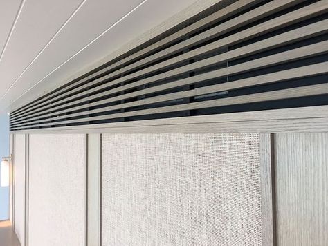 Ventilation Design Architecture, Hidden Ac, French Mood Board, Air Ventilation Design, Air Conditioning Cover, Condominium Interior, High Rise Apartment, Wall Grille, Vertical Slats