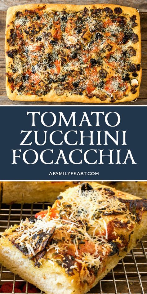 This bakery-style Tomato Zucchini Focaccia uses an overnight fermentation process to create the softest, lightest and chewiest focaccia you’ll ever eat! Zucchini Focaccia, Family Feast Recipes, Feast Recipes, Foccacia Bread, Best Homemade Pizza, Pumpkin Chocolate Chip Bread, Focaccia Recipe, Focaccia Bread, Savory Appetizer