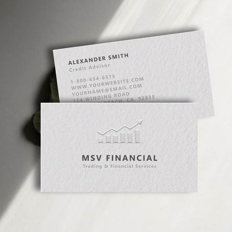 Trader Dealer Faux Embossed Modern Professional Business Card Textured Paper Background, Elegant Business Cards Design, Professional Business Card, White Business Card, Stock Broker, Minimalist Business Cards, Elegant Business Cards, Paper Background Texture, School Notebooks