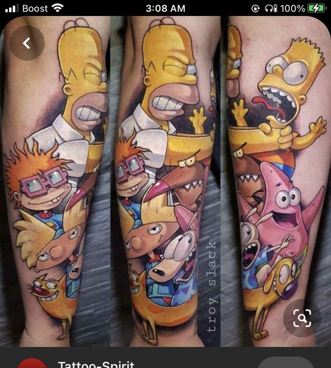 90s Baby Tattoo, Simpsons Tattoo, Lower Leg Tattoos, Skull Rose Tattoos, Best Tattoo Ever, Realistic Tattoo Sleeve, Cartoon Character Tattoos, Geek Tattoo, Leg Tattoo Men