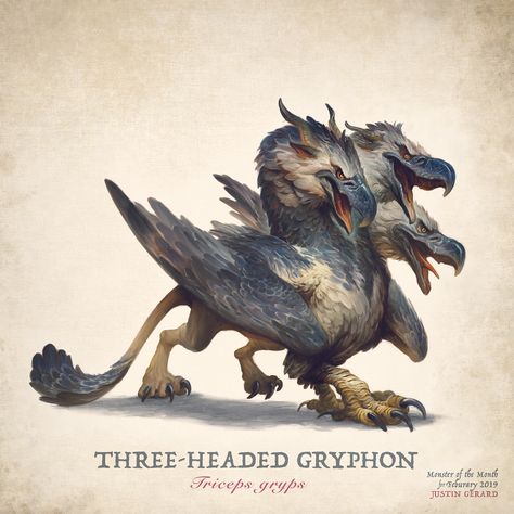 ArtStation - The Three-Headed Gryphon, Justin Gerard Justin Gerard, Mythological Monsters, Rpg Horror, Rpg Dice, Fantasy Beasts, Geek Art, Dungeons And Dragons Homebrew, Fantasy Monster, Monster Design