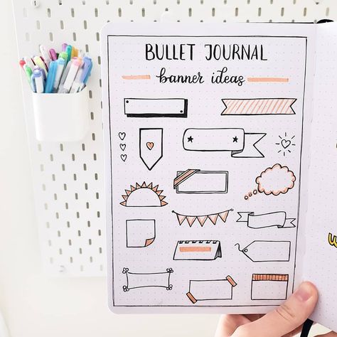 Hi friends. 🙋‍♀️ Today, I'm sharing #bulletjournal banner ideas (decorative title ideas). Which one is your favorite? 🌞🌻✏ Bujo Banners, Pinterest Layout, Banner Design Ideas, Journal Banner, Bullet Journal Titles, Magazine Design Cover, Crazy Laura, Quote Banner, Note Ideas