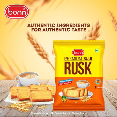 Authentic ingredients for authentic taste! Bonn Premium Suji Rusk https://bit.ly/2BOT55N #joyofLove #Rusk #Summer #HealthBite#Buttercookies #healthyworld #bonnbread#bonnbiscuits #bonnIndia #BonnBreads#BonnCakes #SujiRusk #premiumrusk Rusk Packaging, Creative Post, Food Advertising, Chip Bag, Snack Recipes, Chips, Bread, Packaging, Cake