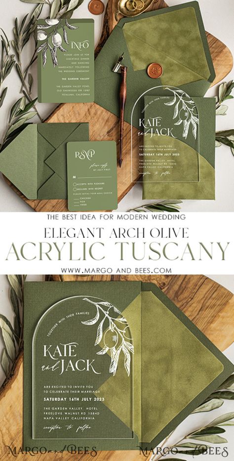 $9.00 Western Olive Green Wedding, Boho Wedding Decorations Green, Olive Green Invitations Weddings, Brown Green Wedding Theme, Fern Wedding Invitations, Olive Green Wedding Invitations, Olive Green Wedding Theme, Olive Theme Wedding, Olive Green Invitation