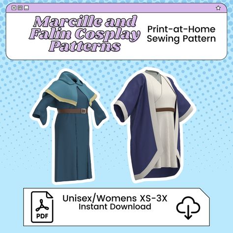 You've been asking and I am SO happy to announce that my cosplay sewing patterns for both Marcille and Falin are now available!⁠ ⁠ Marcille's been up for a week and has had such a fantastic reception that I just HAD to make Falin too.⁠ ⁠ ✦ WHAT YOU GET:⁠ ► A PDF file containing a link to the instant downloads of your sewing patterns. Patterns are divided by paper type and clothing size. Only print the size you need. No nested patterns are provided.⁠ ►Patterns are formatted for US Letter or A4... Marcille Donato, Cosplay Sewing, Delicious In Dungeon, Dungeon Meshi, Fnaf Comics, Cosplay Tutorial, Costume Patterns, Supply List, Fabric Patch