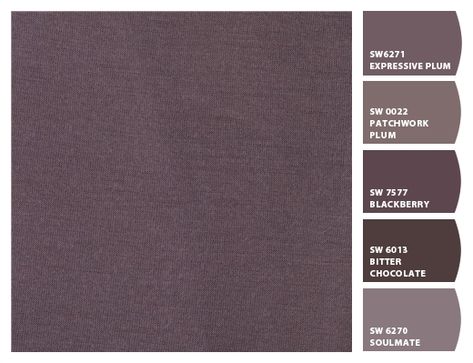 Patchwork Plum Sherwin Williams, Purple Taupe Paint Colors, Plum Brown Paint Color, Purple Brown Paint Color, Expressive Plum Sherwin Williams, Plum House Exterior, Brown Living Room Paint, Stairwell Makeover, Grey Purple Paint