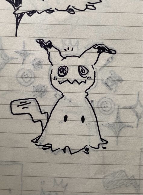 Mimikyu Sketch, Random Easy Drawings, Cute Anime Doodles, Mimikyu Drawing, Ideas De Dibujos Aesthetic Faciles, Mini Drawings Aesthetic, Cute Monster Drawing, Mimikyu Tattoo, Silly Things To Draw