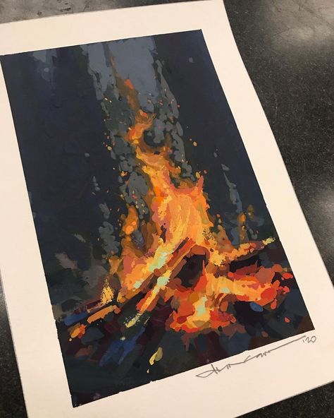 Jeremy Duncan on Instagram: “7x5” gouache on paper #painting #paint #gouache #art #fineart #artist #sketch #study #color #fire #camping #color #outdoors #flame #burn…” Fire Painting, Creation Art, Posca Art, Gouache Art, Arte Sketchbook, Arte Inspo, Sketchbook Inspiration, Painting Art Projects, Gouache Painting