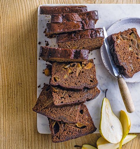 Sticky pear gingerbread loaf cake recipe | Sainsbury`s Magazine Pear Loaf Cake, Pear Loaf, Pear Gingerbread, Gingerbread Loaf Cake, Ginger Loaf, Stem Ginger, Gingerbread Loaf, New Year's Desserts, Loaf Cake Recipes