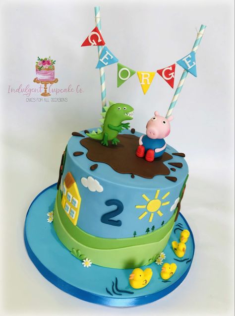 George Dinosaur Cake, Peppa Pig And George Cake, George Cake Peppa, Peppa And George Cake, Peppa Pig Birthday Cake For Boys, Peppa Pig George Cake, Birthday Bbq Food, George Pig Birthday Cake, Peppa Pig Theme Cake