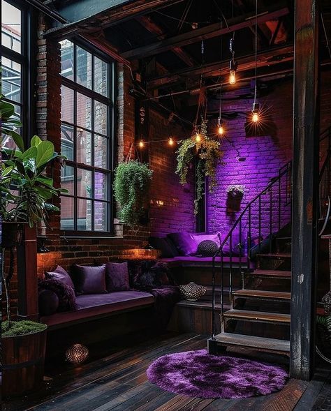 Dark Maximalist, Purple House, Townhouse Interior, Purple Interior, Purple Rooms, Dark Home, Dream Room Inspiration, Cozy Place, Gothic House