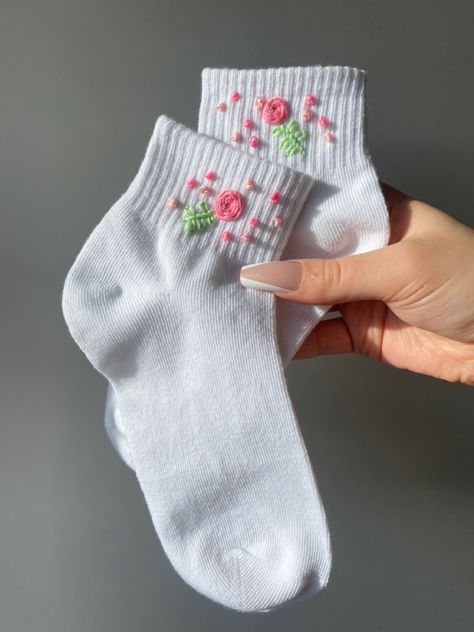 I also do custom orders, just send me a message with your wish Embroidery Selling Ideas, Socks Embroidery Handmade, Hand Embroidered Socks, Sock Embroidery Ideas, Embroided Socks, Embroidered Socks Diy, Embroidery Projects To Sell, Embroider Socks, Embroidery On Socks