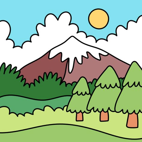 Mountain free icon Mountain Drawing With Color, Mountain Cartoon Drawing, Mountain Clip Art, Mountain Drawings, Kids Drawing Projects, Mountain Cartoon, Zoo Animal Coloring Pages, Diy Stained Glass Window, Landscape Clipart