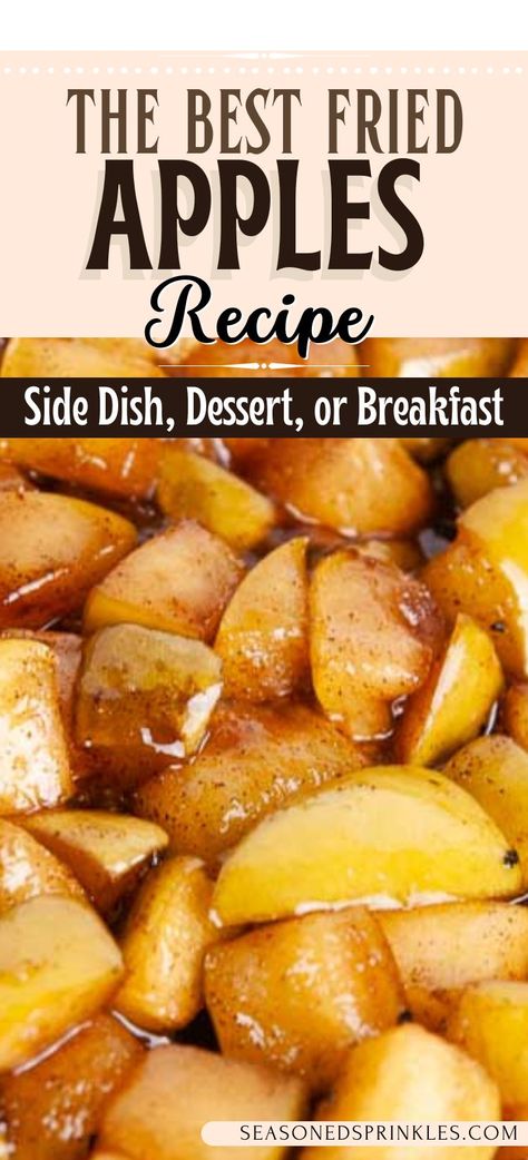 Easy fried apples are a decadent Thanksgiving side dish and fall dessert. These apples get tossed in a mix of butter and sugar and cinnamon for the best flavors of the season. #sidedish #recipe #apples #dessert #Thanksgiving #fall #Christmas #easter Diced Apples Recipes, Apple Recipes Side Dish, Chilis Cinnamon Apples, Baked Apple Side Dish, Simple Baked Apples Recipe, Sauted Apples Easy, Homemade Fried Apples, Fresh Green Apple Recipes, Cooked Apples Recipe Easy