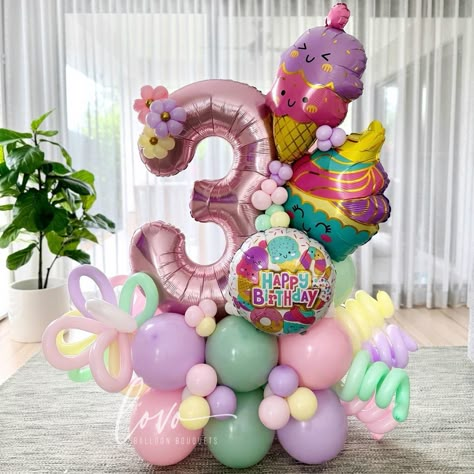 🎈Turning 3 is oh-so-sweet!🍦Celebrate with our deliciously fun ice cream-themed balloon display! 🍨 . . . #Lovoballoonbouquets #lovoballoonsandgifts #lovoballoon #balloonbouquet #balloonmarquee #numberballoon #balloonstack #balloonart #premiumballoondisplay #brisbaneballoons #brisbaneballoonartist #balloonartistaustralia #smallbusinessaustralia #ballooninspo #qualatex #sempertex #decrotex #icecreamtheme #icecreamballoondecor #icecreamdecor #3rdbirthdayparty Balloon Stack, Ice Cream Decorations, Ice Cream Theme, Balloon Display, Birthday Party Theme Decorations, Candy Theme, Birthday Balloon Decorations, Balloon Sculptures, Balloon Decor