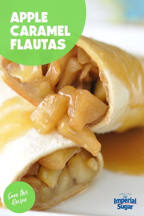 Flautas Recipe, Brown Sugar Sauce, Frozen Popsicles, Fruit Desserts Easy, Caramelized Apples, Apple Caramel, Tortilla Shells, Flour Tortilla, Fruit Dessert Recipes