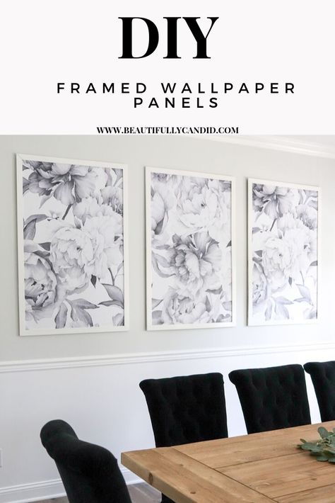 Framed Wallpaper Panels | Are you looking for that certain piece of decor to finish off a room in your home? I'm sharing how I tackled a DIY project and created these framed wallpaper art. What I love about this framed wallpaper art, is that you are in control of customizing it. From their size, how many panels to add, the pattern and colors, to whatever is best for your project. This inspirational DIY article will be a starting point for you to get your idea going. #decorinsporation #wallpaper Wallpaper Panels Framed, Diy Framed Wallpaper, Framed Wallpaper Panels, Painting Trim White, Picture Frame Hangers, Diy Wand, Peony Wallpaper, Wallpaper Project, Salon Suites