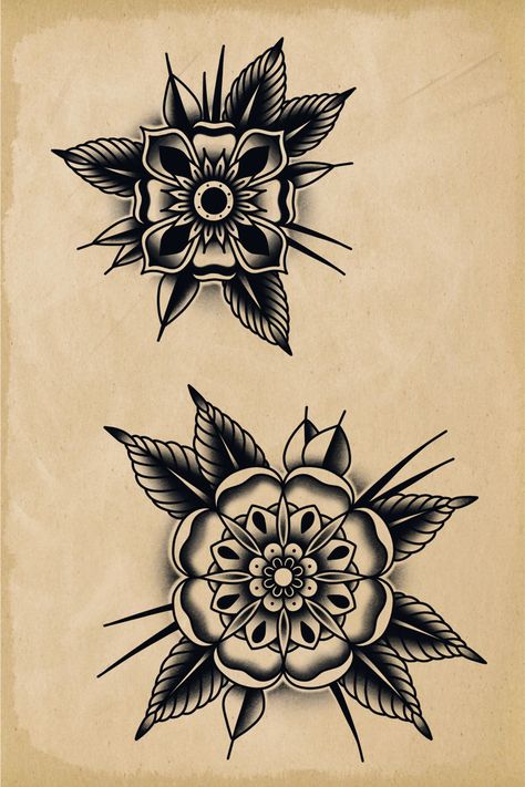 Traditional Flower Mandala Tattoo, American Traditional Mandala Tattoo, American Traditional Flower Tattoo Black, Traditional Flower Tattoo Black, Old School Mandala Tattoo, American Traditional Mandala, Traditional Tattoo Mandala, Traditional Lotus Tattoo, Elbow Tattoo Traditional