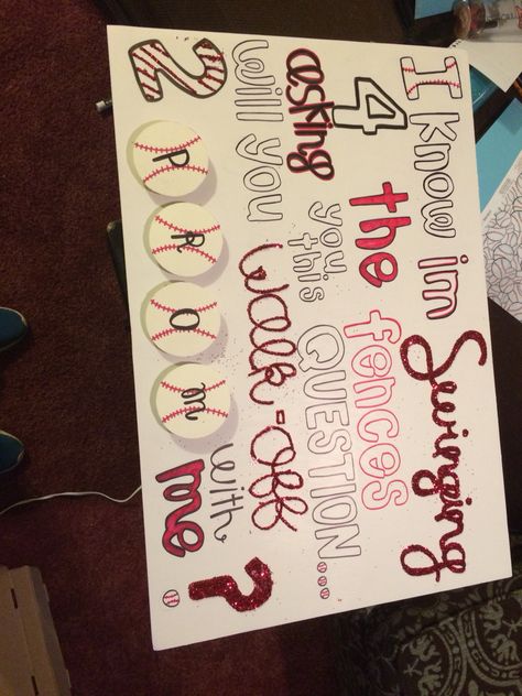 baseball inspired promposal #baseball #promposal Softball Promposal, Baseball Promposal, Sadie Hawkins Proposals, Creative Prom Proposal Ideas, Sadies Proposal, Cute Hoco Proposals, Prom Invites, Formal Proposals, Cute Promposals