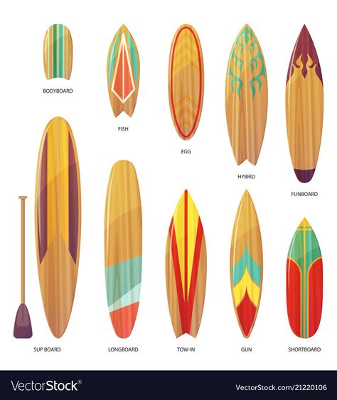 Types Of Surfboards, Pc Illustration, Ancient Paper, Wooden Surfboard, Cartoon Monkey, Surfboard Wall, Cloud Vector, Surfboard Art, Surfboard Design