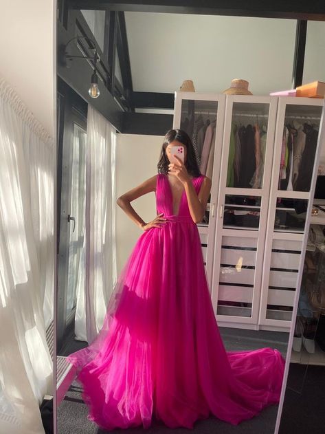 Pageant Ball Gowns, Pink Glam Dresses, Evening Gala Dress, Hot Pink Evening Gown, Evening Dress With Detachable Train For Prom, Party Evening Dress With Detachable Train For Prom, Glamorous Ball Gown With Detachable Train For Parties, Pink Evening Dress With Detachable Train For Gala, Pink Gala Evening Dress With Detachable Train