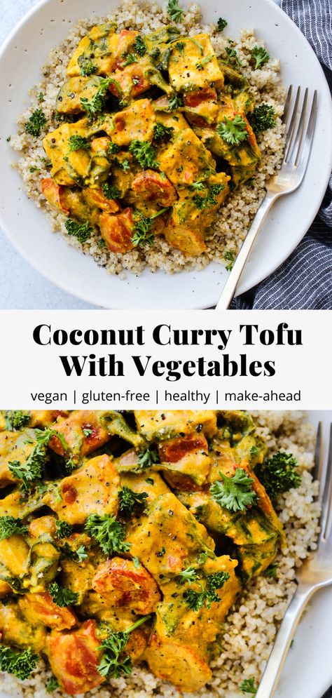 Coconut Curry Tofu With Vegetables | Walder Wellness, Dietitian (RD) Coconut Tofu Stir Fry, Easy Vegetarian Tofu Recipes, Coconut Curry Meal Prep, Curried Tofu Recipes, Healthy Tofu Curry, Easy Tofu Curry Recipes, Vegan Gluten Free Tofu Recipes, Tofu Curry Indian, Meal Prep With Tofu