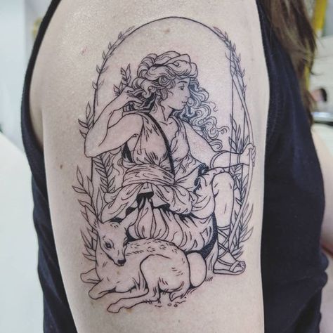 Danu Goddess Tattoo, Diana The Huntress Tattoo, Diana Goddess Tattoo, Goddess Diana Tattoo, Artemis Goddess Tattoo, Artemis Tattoo Design, D&d Tattoo, Huntress Tattoo, Diana Tattoo