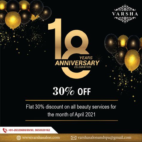 "Get that glam look you've always dreamt of! We have the best offers for you on our #18th #anniversary. Let’s #celebrate together." PS: This offer is valid for the whole month of #April. #varshaunisexsalon #celebrating #salon #offers #bestoffers #bookappointment #booknow New Year Salon Offer, Shop Anniversary Poster, Salon Anniversary Ideas, Salon Anniversary, Nail Tech Quotes, Tech Quotes, Salon Offers, 18th Anniversary, New Year Offers