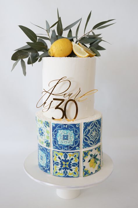 Italy Themed Birthday Cake, Amalfi Coast Cake, Amalfi Cake, Italian Birthday Cake, Mediterranean Cake, Mykonos Party, 50th Cake, Italian Theme, Cake Simple